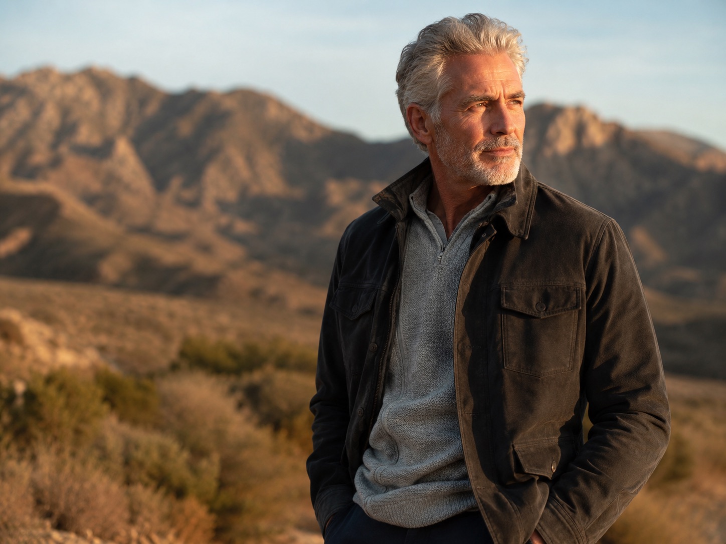 An environmental portrait of a man in his sixties outdoors near his home.